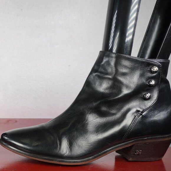 Women's Sam Edelman Black Leather Ankle Pointed Fashion Boots Booties 8 - Picture 1 of 8